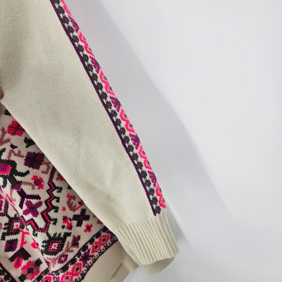 Vintage 70s Sweater Cream Pink wool Blend Southwestern Balkan Pullover Size L - Picture 4 of 7